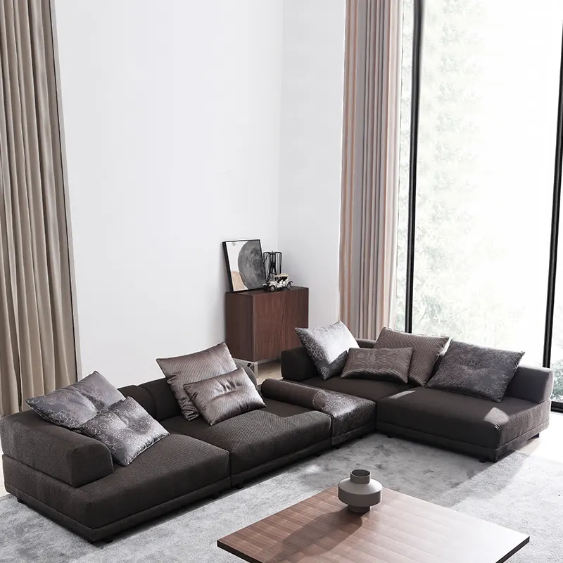 מותאם אישית מודרני סלון ספה גדול משפחה בד ספת כותנה קנבוס L בצורת שילוב ספה