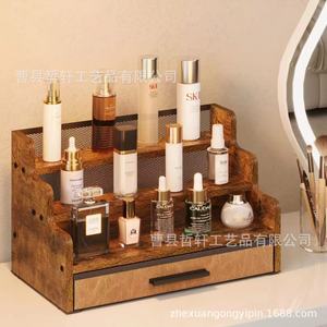 Wooden <b>Desktop</b> <b>Shelf</b> 4 Layers Cosmetic Storage Rack With Drawer Makeup Organizer Retro Style - Product Image 3