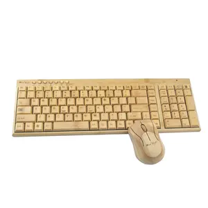 2024 New 2.4Ghz Ergonomic Keyboard Plug And Play Bamboo Material Wireless Keyboard Mouse Combo