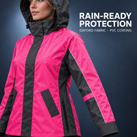 Veste de pluie imperméable rose et noire à blocs de couleur avec capuche pour femme, idéale pour les trajets quotidiens, le cyclisme et les activités de plein air – Vêtement de pluie léger personnalisé pour adulte
