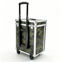 Valise trolley en aluminium camouflage vert avec roulettes, poignée télescopique et ouverture séparée, valise de transport en aluminium à roulettes avec sangle de couvercle