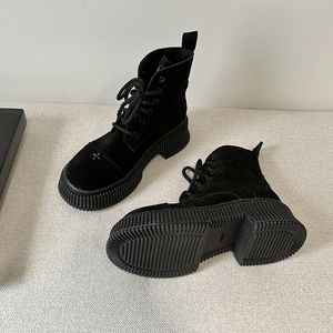 Botas Chelsea con cordones para invierno, novedad de 2023, Botines de tacón medio con punta redonda, Zapatos de plataforma gótica para mujer, botas de moto, Zapatos para mujer - Product Image 5