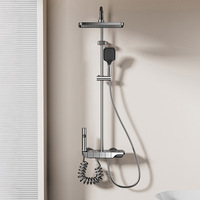 Ensemble de douche pluie 4 fonctions à touches piano, mural, avec douchette à main, mitigeur eau chaude et froide, pour salle de bain moderne