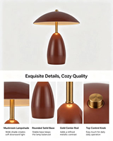 Lampe de table en forme de champignon brun, lumière chaude moderne, lampe de bureau avec base arrondie pour chambre à coucher, salon, hôtel