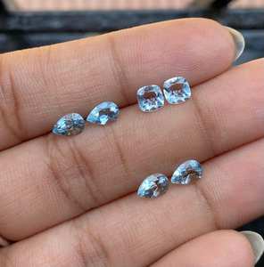 โอเอ็ม เจ็มส์ อะความารีนธรรมชาติคู่หนึ่ง |   ต่างหูรูปทรงผสมสีฟ้าทะเลและชุดแหวนแต่งงาน |   ต้นกำเนิดจากอินเดีย - Product Image 2