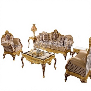 Juego de Sofás Neoclásicos de Diseño para 5 Personas, Estilo Tradicional, Madera de Teca Sólida, Tamaño Personalizable, Diseño Ajustable, Muebles para Sala de Estar - Product Image 1