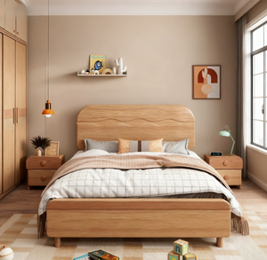 Cama Moderna con Cabecera de Diseño 2026, de Madera Sólida con Almacenamiento para Dormitorio Infantil, con Revestimiento de Cera Ecológica para Madera - Product Image 1