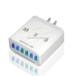 <span class=keywords><strong>Cargador</strong></span> Rápido de 65W y 6 Puertos QC3.0 con Luz Nocturna LED para Laptop, Cámara, Uso Industrial, Enchufe US/EU/UK - Product Image 1