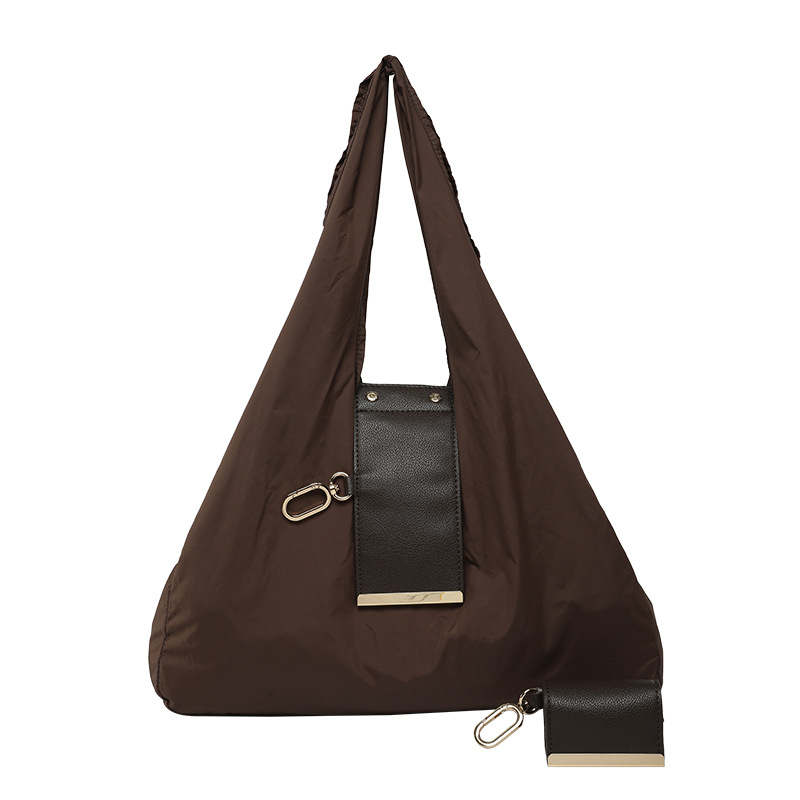 Coffee color Foldable Tote Bag with Built-In Storage Pouch – Compact Reusable Shopping Bag That Packs into Itself, Ideal for Daily Carry and Eco-Friendly Use