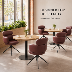 Ensemble de chaises de salle à manger pivotantes de style commercial, en similicuir bordeaux, avec dossier sculpté, table carrée en bois, piétement <span class=keywords><strong>noir</strong></span> - Product Image 4