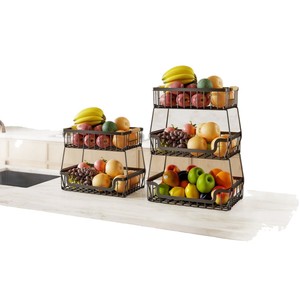 Fruit Storage Baskets 2 Tier And 3 Tier Metal Wire Kitchen Rack For Fruits Vegetables Standing Type Rectangle Shape - Product Image 5