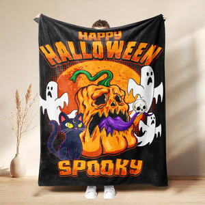 Couverture en flanelle à motifs d'Halloween, couverture de sieste, décoration d'automne, motif Trick or Treat, super douce et confortable pour la chaleur hivernale - Product Image 5