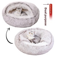 Lit pour chien de luxe semi-fermé, respirant, rembourré en éponge de haute qualité, avec capot en peluche, pour toutes les saisons, pour un sommeil calme et confortable