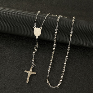 Collar con Cruz <span class=keywords><strong>de</strong></span> la Virgen María en Acero Inoxidable y Titanio <span class=keywords><strong>de</strong></span> 6mm, Cadena <span class=keywords><strong>de</strong></span> Cuentas, Joyería <span class=keywords><strong>de</strong></span> Lujo para Hombre y Mujer - Product Image 4