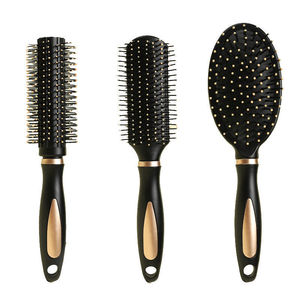 Juego de herramientas de peinado, 3 piezas, cepillo redondo negro con cojín de aire para masaje, para hombres y mujeres, para la población en general, 20 cm o más - Product Image 1