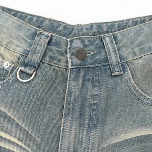 Pantalones Cortos de Mezclilla 100% Algodón de 14oz al por Mayor, Estilo Vintage Desgastado, Jorts Largos, Moda Urbana, Jorts Holgados para Hombre - Product Image 4