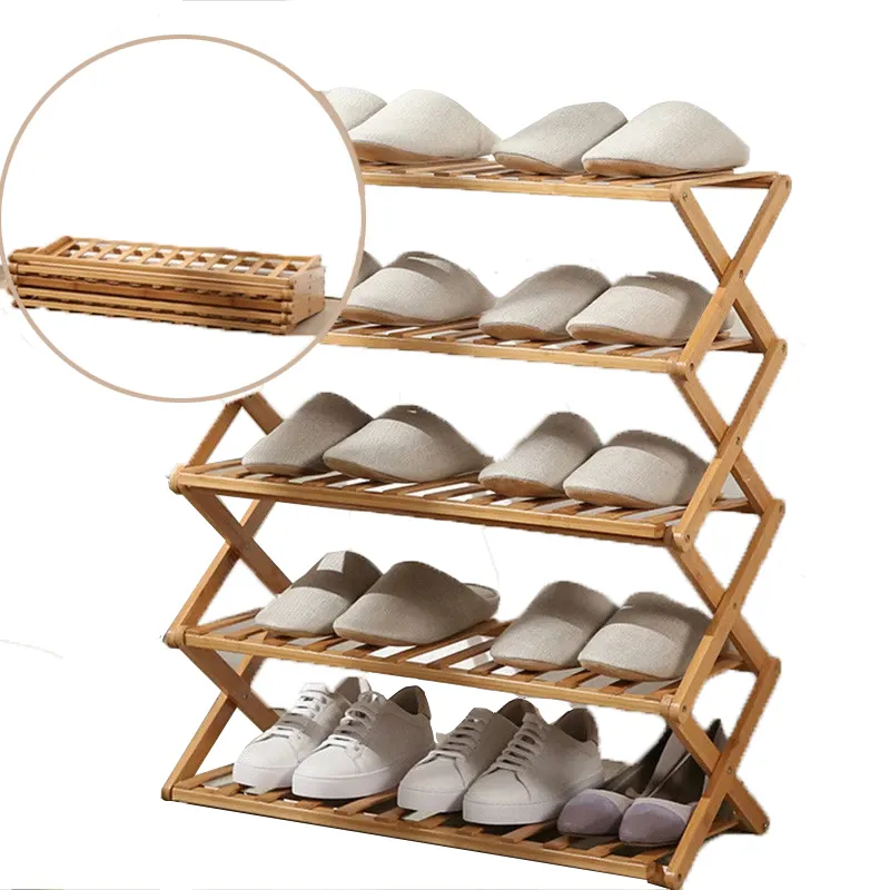 Wholesale Custom Bamboo Wooden Foldable Portable Multifunctional Storage Organizer Shoe Rack Online