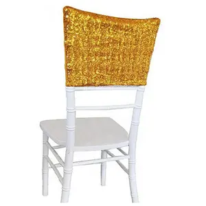 골드 반짝이 스팽글 호텔 의자 커버 기하학적 패턴 Chiavari 의자 캡 커버 야외 웨딩