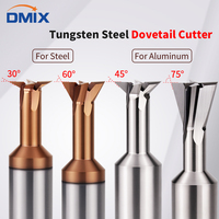 DMIX Vollhartmetall-Schwalbenschwanzfräser 30456075 Doppelklingen-TiN-beschichteter Schaftfräser für Stahl und Aluminium CNC-Nutenfräsen