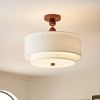 Plafonnier semi-encastré en laiton avec abat-jour en tissu double couche, luminaire suspendu moderne pour salon et maison