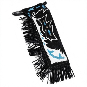 Black Horse Riding Chaps With Blue Glitter Pattern And <b>Fringe</b> Unisex Full Length - Product Image 1