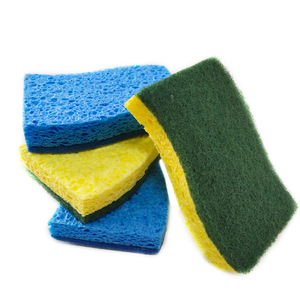 Esponja de doble cara para lavar platos, rectangular, azul y verde, para limpiar ollas y sartenes - Product Image 1