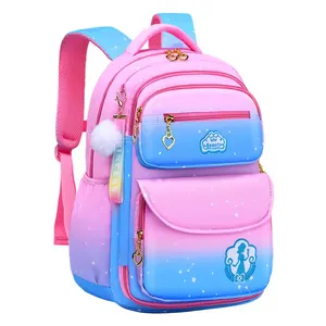 Mochila escolar para estudantes da escola primária, mochila gradiente para meninas de 6 a 12 anos, mochila princesa com redução de carga para estudantes