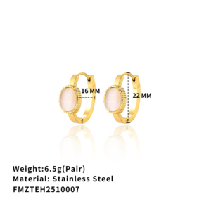 Orecchini Minimalisti ed Eleganti per Donne con Gemma Taglio Ovale in Acciaio Inossidabile Placcato <span class=keywords><strong>Oro</strong></span> 18K, Accessori di Moda di Alta Qualità - Product Image 5