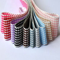 Ruban à carreaux de 10 à 38 mm avec dentelle, ruban en polyester coloré, accessoires pour cheveux DIY, nœuds faits à la main, dentelle, emballage cadeau, rubans en tissu