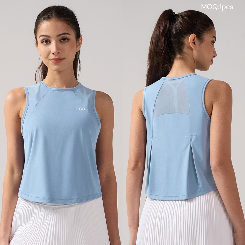 Aoyema Women's Sports Wear Vest Quick-Drying Breathable Sleeveless Yoga Tank Top Casual Neck Blouse Plus Size Mesh Short Sleeve