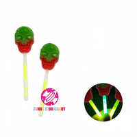Lolly Candy en forme de tête de mort fluorescente pour fête d'Halloween, mélange de saveurs de fruits et de couleurs, bâton lumineux, sucette