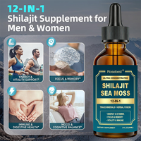 Gouttes orales liquides de Shilajit Rosebest personnalisées 12-en-1, formule à base de plantes 100% naturelle, complément énergétique au Shilajit avec mousse marine