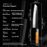 Grandsharp 9 pouces martelé Kiritsuke couteau Style japonais Chef filet couteau à poisson Sashimi Sushi couteau à trancher les légumes