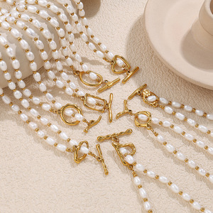 Stainless Steel Imitation Pearl Necklace And <b>Bracelet</b> <b>Set</b> Heart Shape 18K Gold Plated Women's Fashion Jewelry Gift - Product Image 1