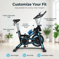 Vélo de spinning avec écran LCD, résistance progressive, moniteur de fréquence cardiaque, siège et guidon réglables, volant d'inertie de 13 kg