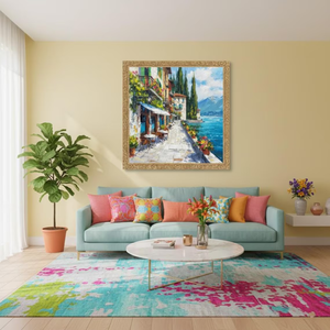 Peinture à l'huile <span class=keywords><strong>Bellagio</strong></span> Lac de <span class=keywords><strong>Como</strong></span>, paysage urbain, art impasto, paysage italien - Product Image 4