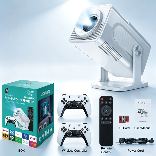 HCS350PRO Gaming LCD LED Projector Android 16 1080P Native 4K Support 450 Lumens Short Throw Portable Dual WiFi 6