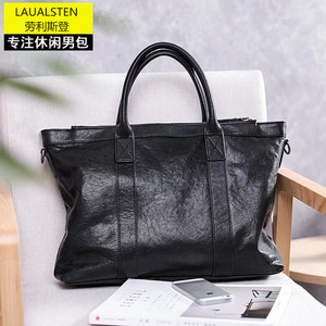 Laualsten Men's Top-grain Cowhide <b>Briefcase</b> Black Business Travel Shoulder Bag - Product Image 3