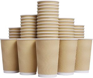 แก้วกาแฟกระดาษคราฟท์สองชั้นขนาด 12 ออนซ์ แบบกำหนดเอง ปั๊มฟอยล์ทอง รีไซเคิลได้ ย่อยสลายได้ ใช้แล้วทิ้ง สำหรับเครื่องดื่มร้อน/เย็น - Product Image 1
