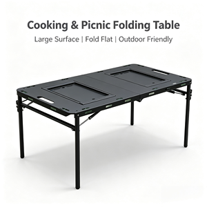 Multi Functional Rectangular Hydraulic Folding Table-Modern Metal Outdoor Furniture Portable for <b>Camping</b> & Picnic - Product Image 5