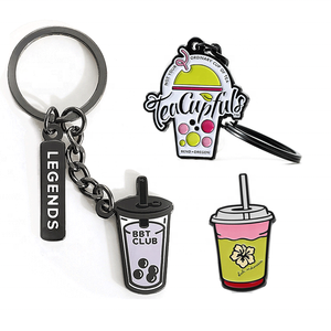 Esmalte duro logotipo personalizado metal mini bonito dos desenhos animados pérola chaveiro boba leite chá copo chaveiro/boba chá chaveiro - Product Image 1