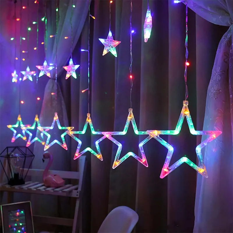 3.5M LED Star Curtain String Lights Wedding Birthday Party Xmas Window Fairy Garland Christmas Tree Decorations for Bedroom