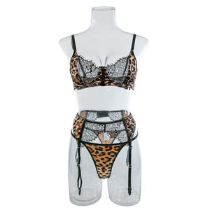 Conjunto de Lencería Erótica de Tres Piezas con Estampado de Leopardo para Mujer, <span class=keywords><strong>Precio</strong></span> de Fábrica, Brasier y Tanga, Ropa Interior Sexy para Mujer - Product Image 5