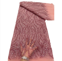 Tissu en dentelle à mailles trapézoïdales NI.AI violet perlé, brodé de sequins et de perles, pour robes de mariée