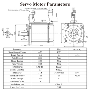 Motor Impermeable de 220 VCA y 750 W con Kit de Accionamiento, Tamaño de Marco de 80 mm, 0.75 kW, Monofásico, 3000 RPM, 2.39 N.m, Motor AC 80AST-A1C02430 80 - Product Image 3
