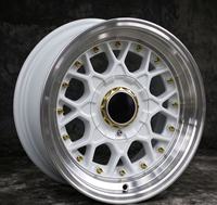 3 pièces Nouvelles jantes de voiture de luxe en alliage d'aluminium forgé, jante blanche à motif maillé, rivets dorés, finition brillante, jantes de modification haut de gamme pour berlines et coupes sportives