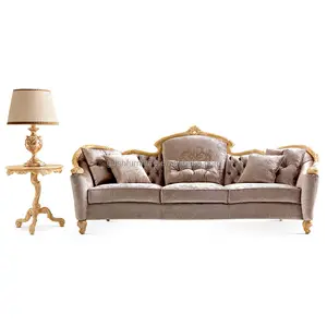 Luxury classic european sofa set italian unique style sofa luxury furniture Solid wood carved fabric sofa