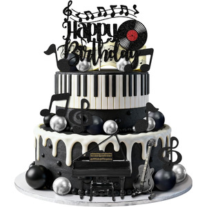 Black Music <strong>Birthday</strong> Cake Toppers Set <strong>Happy</strong> <strong>Birthday</strong> <strong>Piano</strong> Guitar Note Treble Clef Cake Decor Party Supplies Cake Decoration - Product Image 4