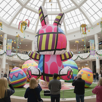 Lapin de Pâques gonflable géant Airvon avec des œufs colorés, modèle de dessin animé publicitaire pour la décoration de pelouse en extérieur