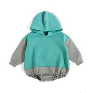 Customized color contrast baby romper Hooded sweater newborn jumpsuit Long sleeve knitted baby clothes